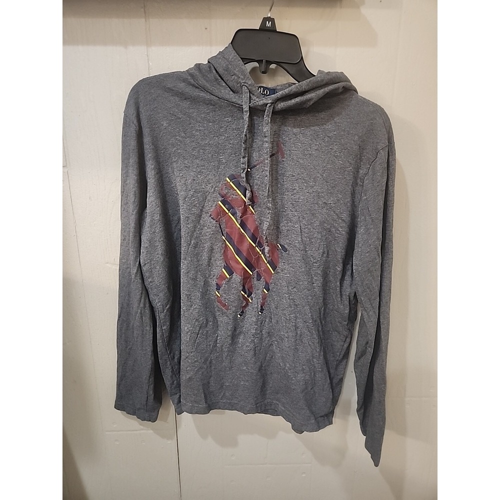 Polo Ralph Lauren Hooded Shirt Striped Big Pony Long Sleeve Hoodie Small Preppy
